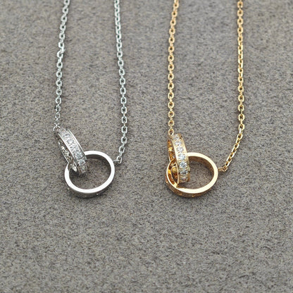 [Ornora Jewelry]LOVE DOUBLE RING HALF DIAMOND NECKLACE