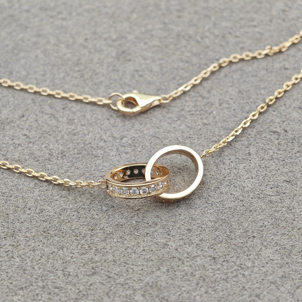 [Ornora Jewelry]LOVE DOUBLE RING HALF DIAMOND NECKLACE