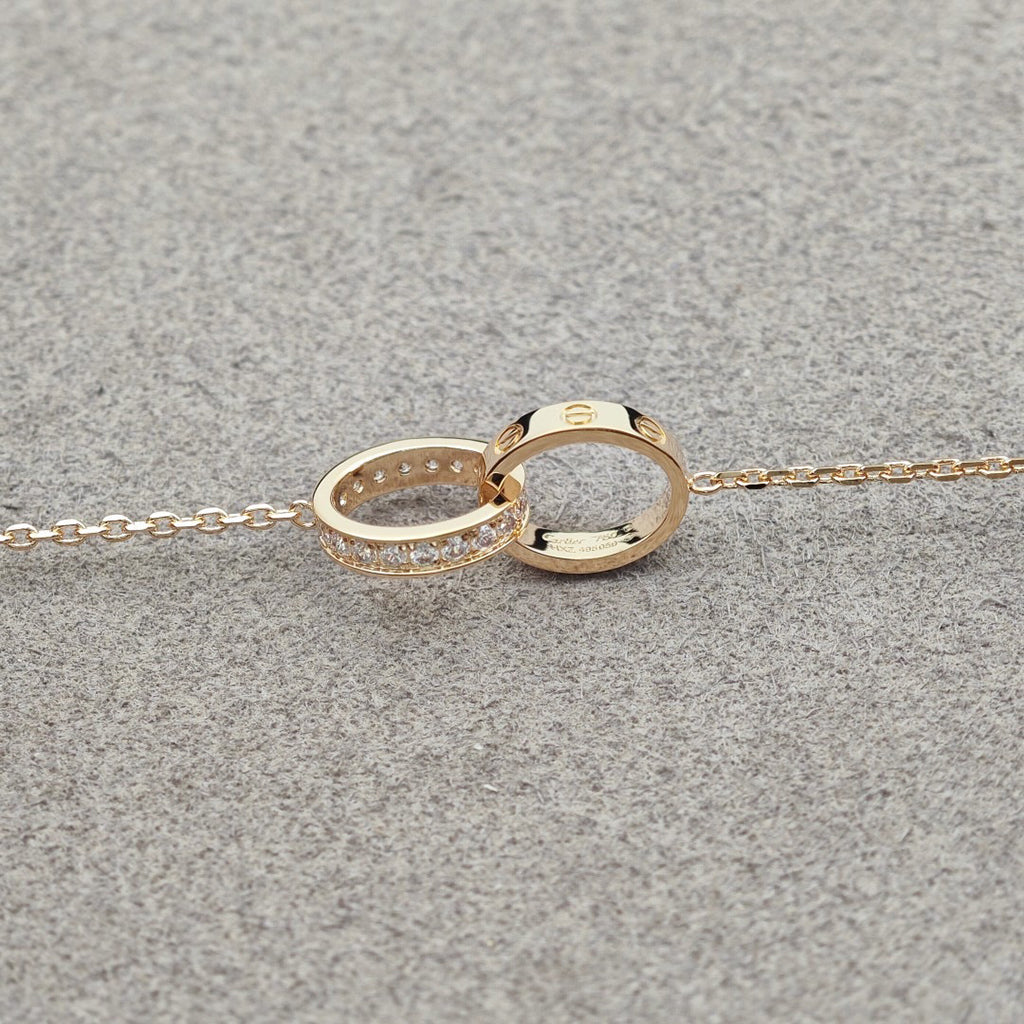 [Ornora Jewelry]LOVE DOUBLE RING HALF DIAMOND NECKLACE