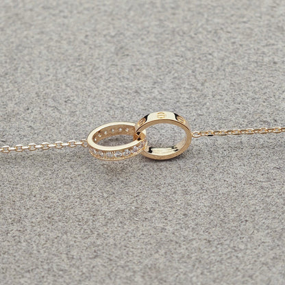 [Ornora Jewelry]LOVE DOUBLE RING HALF DIAMOND NECKLACE