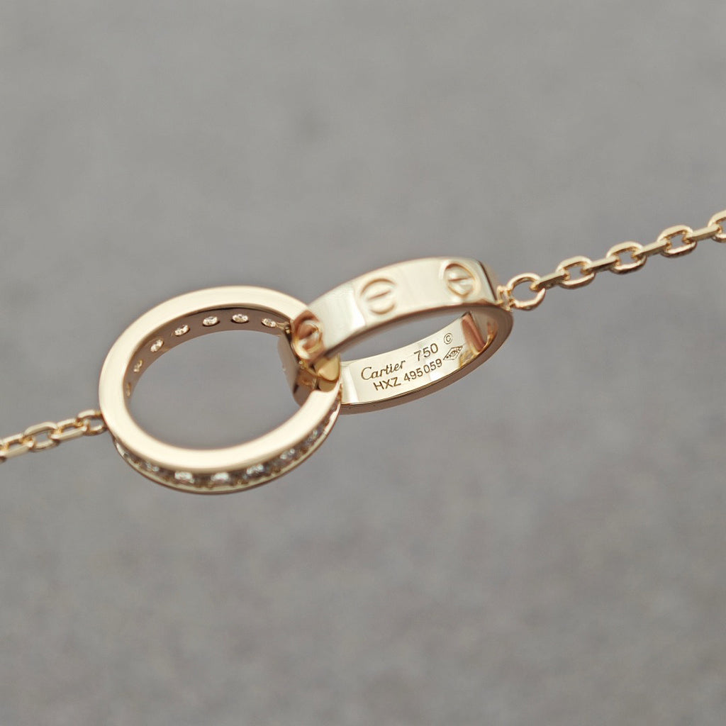 [Ornora Jewelry]LOVE DOUBLE RING HALF DIAMOND NECKLACE
