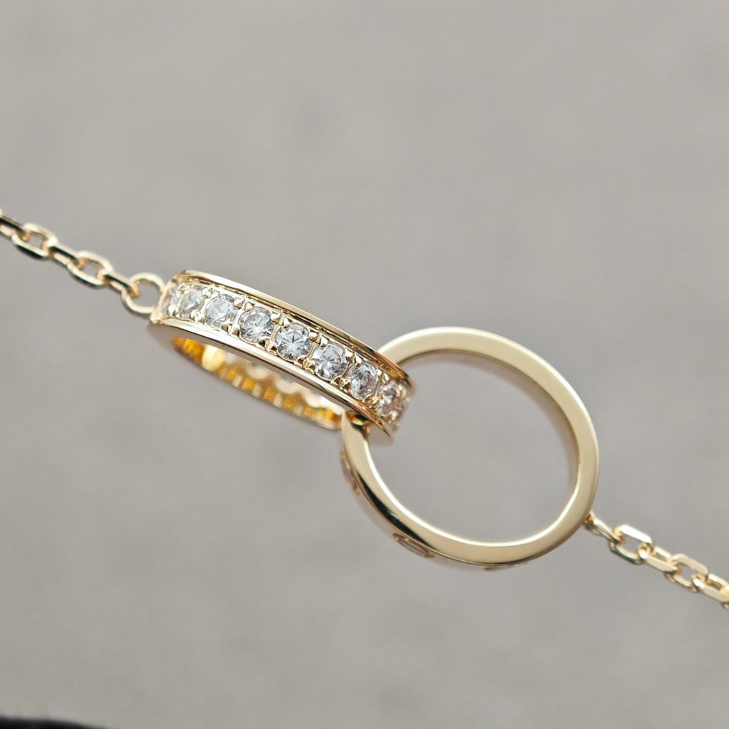 [Ornora Jewelry]LOVE DOUBLE RING HALF DIAMOND NECKLACE