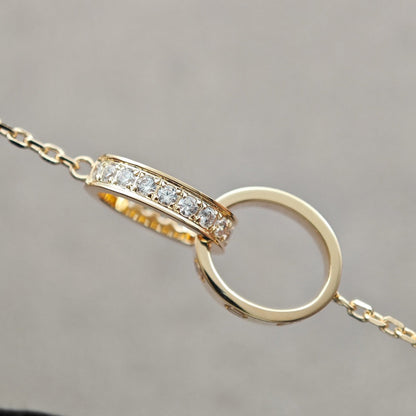 [Ornora Jewelry]LOVE DOUBLE RING HALF DIAMOND NECKLACE