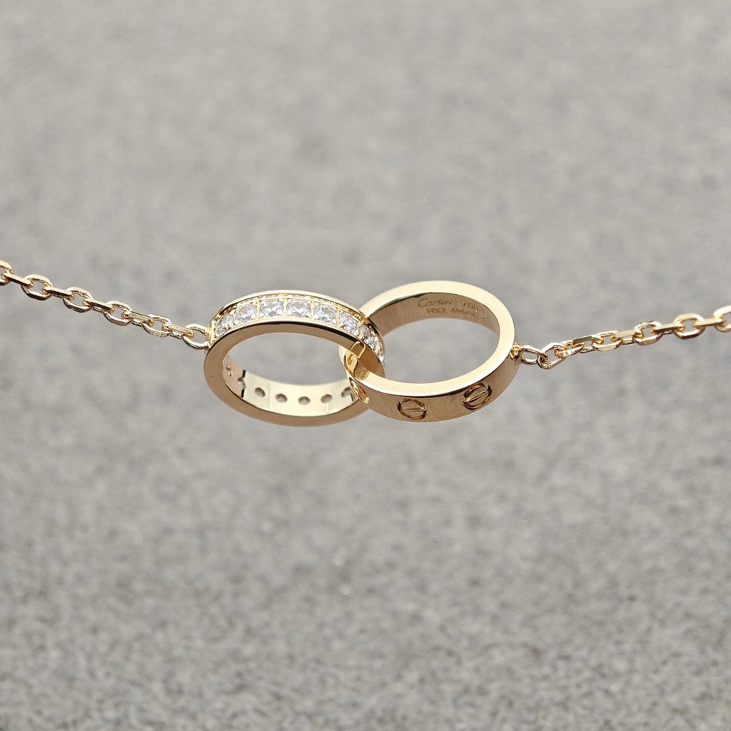 [Ornora Jewelry]LOVE DOUBLE RING HALF DIAMOND NECKLACE