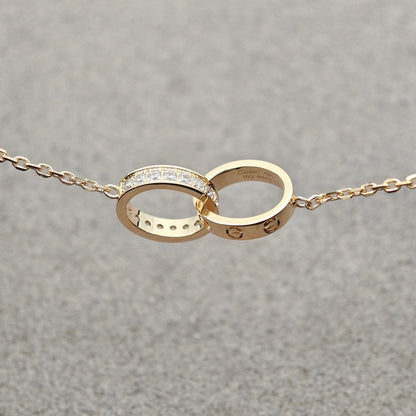 [Ornora Jewelry]LOVE DOUBLE RING HALF DIAMOND NECKLACE