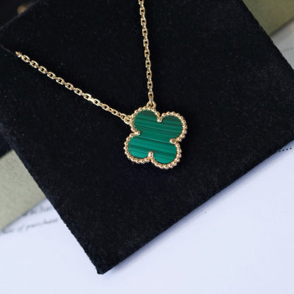 [Ornora Jewelry]CLOVER 15MM MALACHITE SINGLE FLOWER  NECKLACE