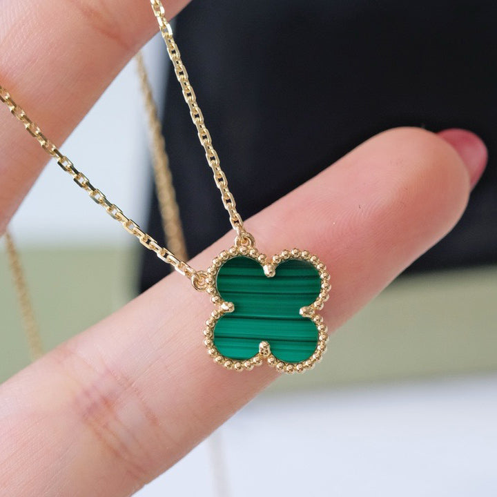 [Ornora Jewelry]CLOVER 15MM MALACHITE SINGLE FLOWER  NECKLACE