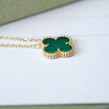[Ornora Jewelry]CLOVER 15MM MALACHITE SINGLE FLOWER  NECKLACE
