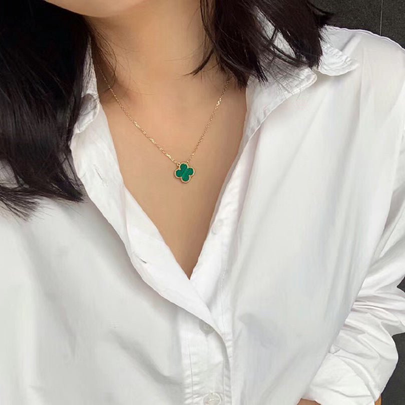 [Ornora Jewelry]CLOVER 15MM MALACHITE SINGLE FLOWER  NECKLACE