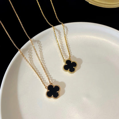 [Ornora Jewelry]CLOVER 15MM BLACK ONYX SINGLE FLOWER NECKLACE