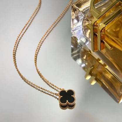 [Ornora Jewelry]CLOVER 15MM BLACK ONYX SINGLE FLOWER NECKLACE
