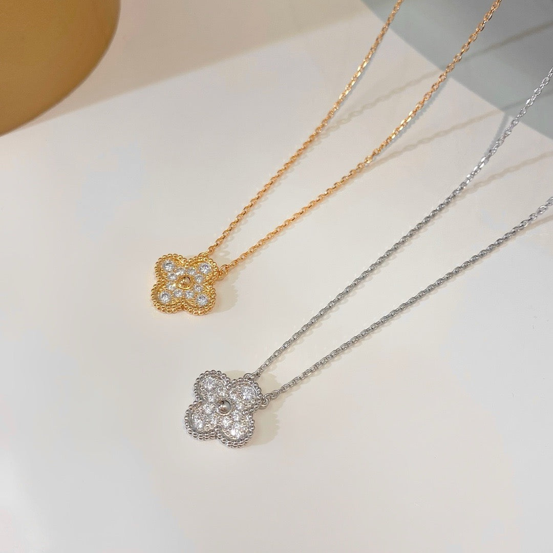 [Ornora Jewelry]CLOVER 15MM DIAMOND SINGLE FLOWER NECKLACE