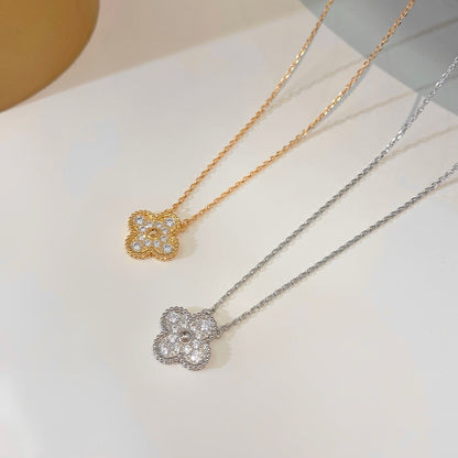 [Ornora Jewelry]CLOVER 15MM DIAMOND SINGLE FLOWER NECKLACE