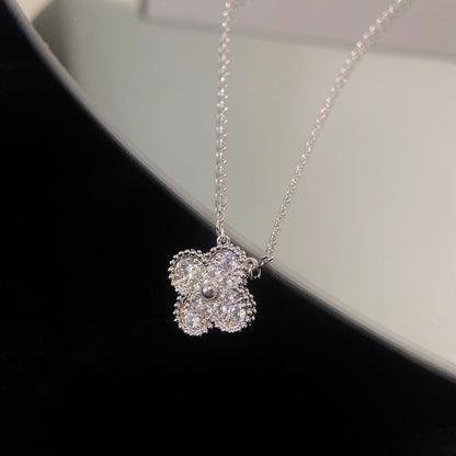 [Ornora Jewelry]CLOVER 15MM DIAMOND SINGLE FLOWER NECKLACE
