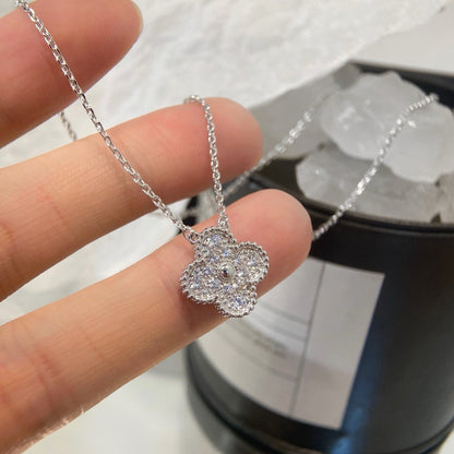 [Ornora Jewelry]CLOVER 15MM DIAMOND SINGLE FLOWER NECKLACE