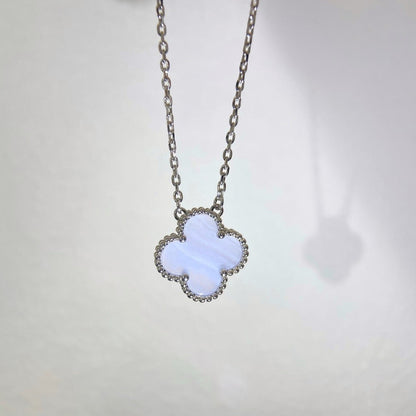[Ornora Jewelry]CLOVER 15MM BLUE CHALCEDONY NECKLACE SILVER