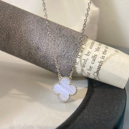 [Ornora Jewelry]CLOVER 15MM BLUE CHALCEDONY NECKLACE SILVER