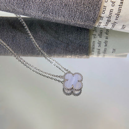 [Ornora Jewelry]CLOVER 15MM BLUE CHALCEDONY NECKLACE SILVER