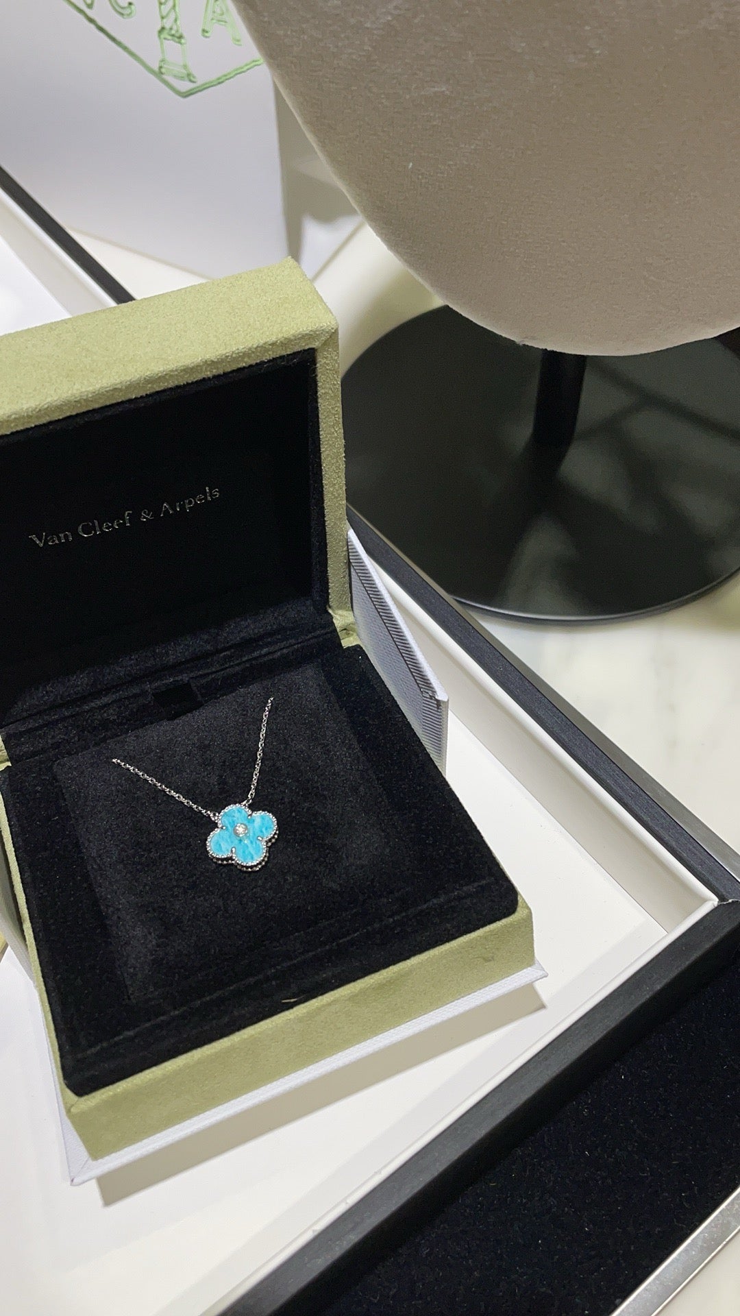 [Ornora Jewelry]CLOVER 15MM DIAMOND SVRES PORCELAIN  NECKLACE SILVER
