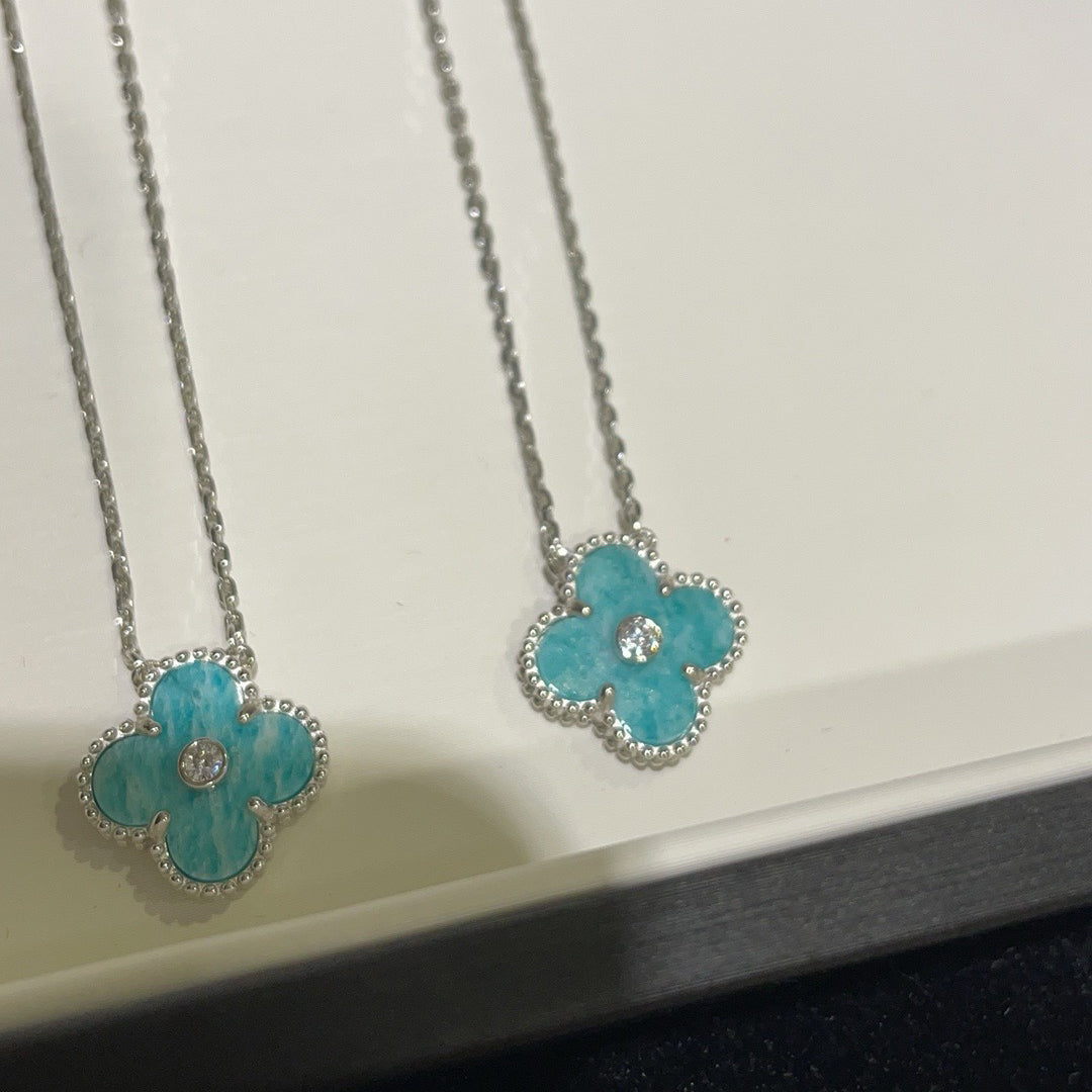 [Ornora Jewelry]CLOVER 15MM DIAMOND SVRES PORCELAIN  NECKLACE SILVER