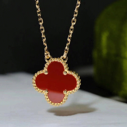 [Ornora Jewelry]CLOVER 15MM CARNELIAN SINGLE FLOWER NECKLACE