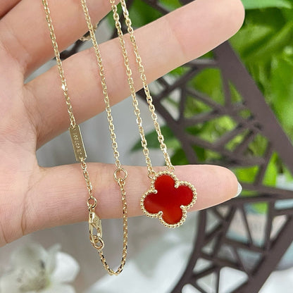 [Ornora Jewelry]CLOVER 15MM CARNELIAN SINGLE FLOWER NECKLACE