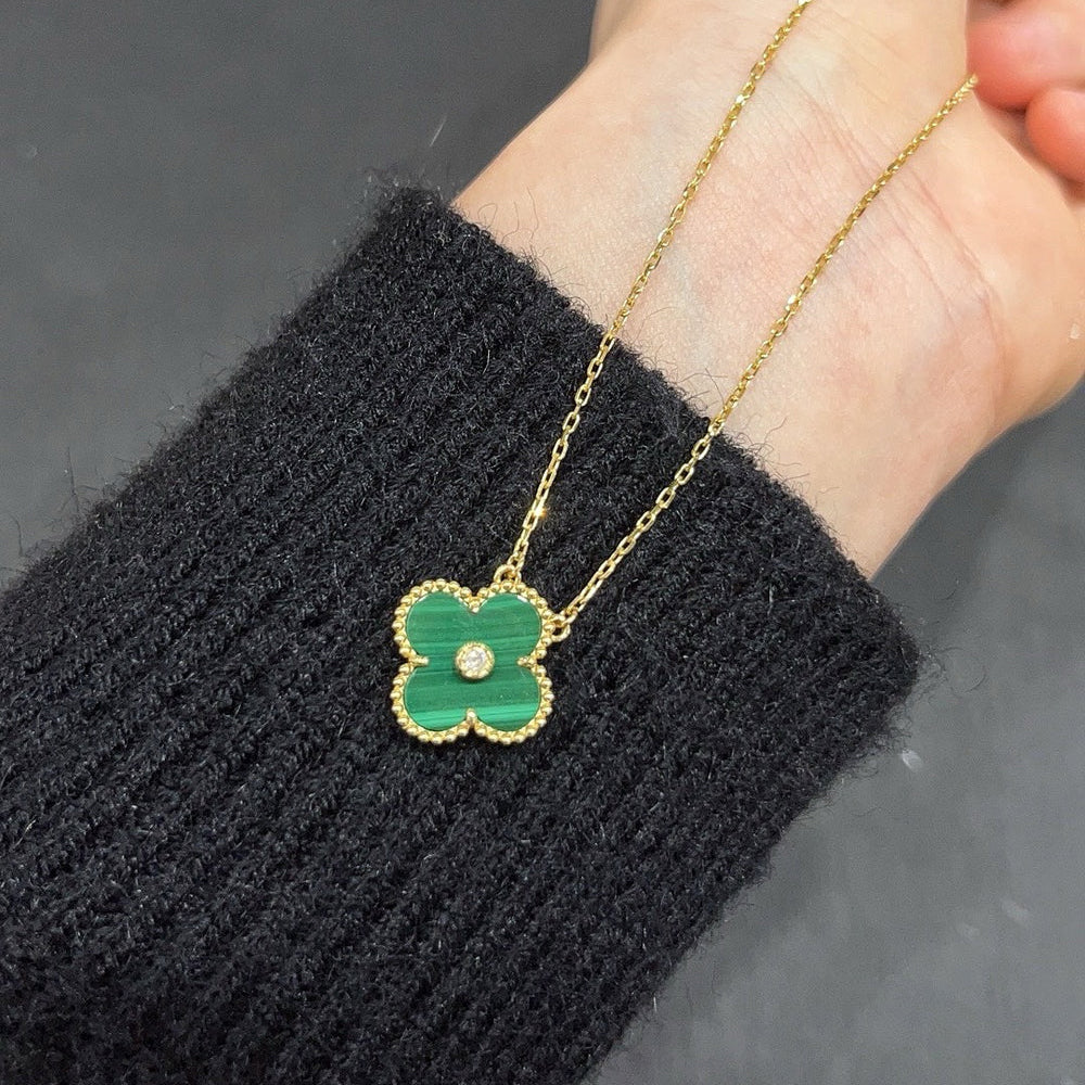 [Ornora Jewelry]CLOVER 15MM DIAMOND TURQUOISE NECKLACE