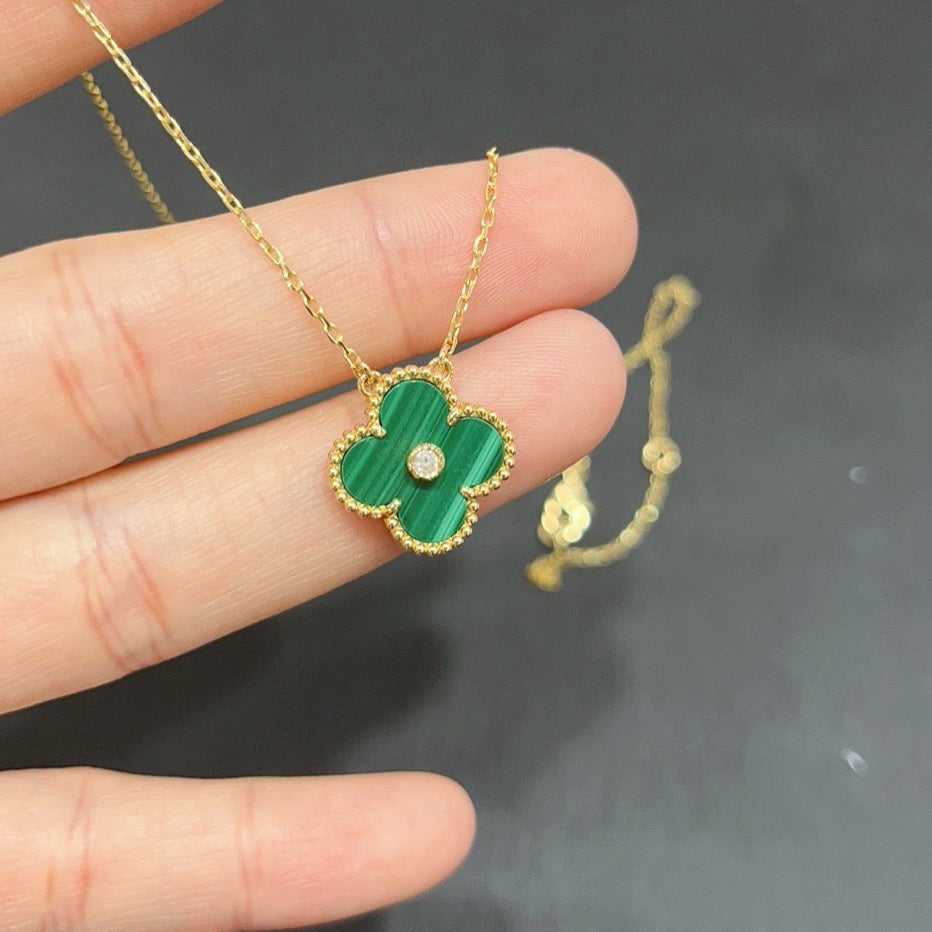 [Ornora Jewelry]CLOVER 15MM DIAMOND TURQUOISE NECKLACE