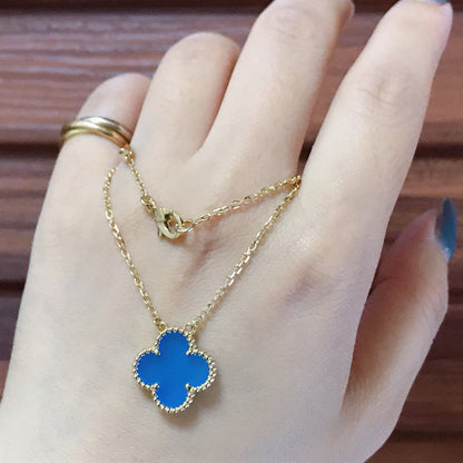[Ornora Jewelry]CLOVER 15MM BLUE AGATE NECKLACE