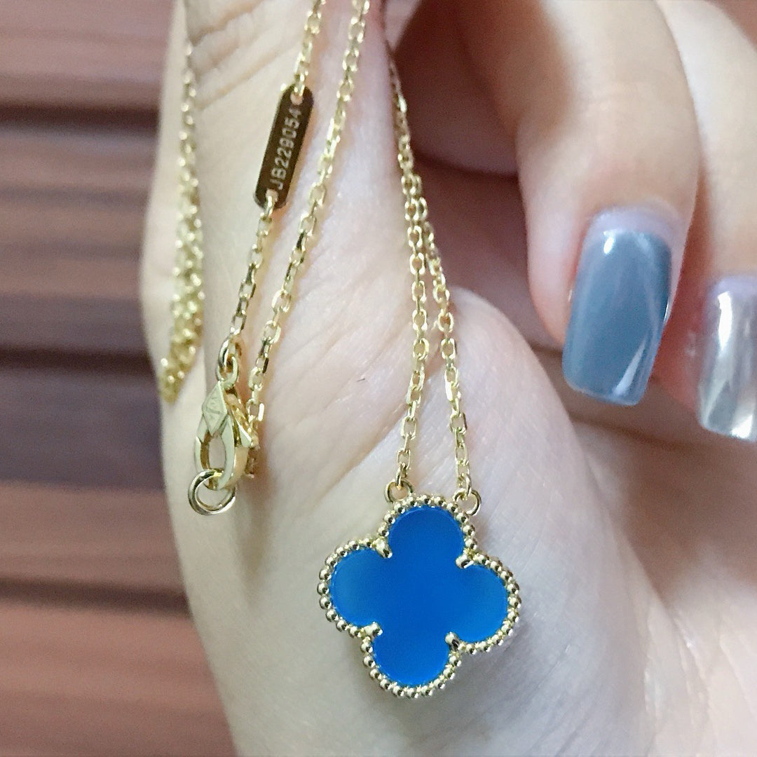 [Ornora Jewelry]CLOVER 15MM BLUE AGATE NECKLACE