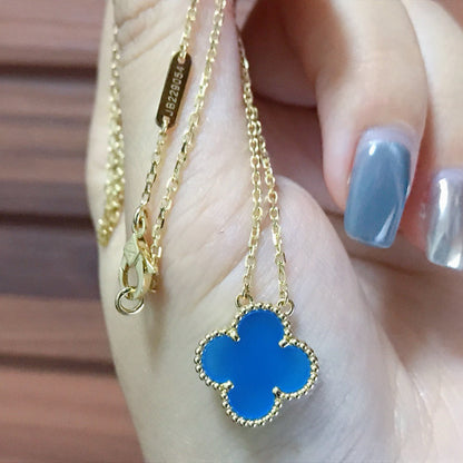 [Ornora Jewelry]CLOVER 15MM BLUE AGATE NECKLACE