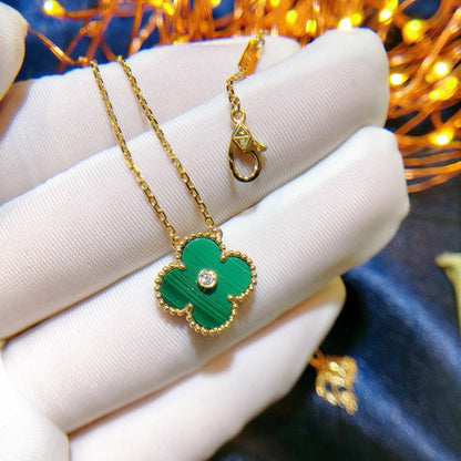 [Ornora Jewelry]CLOVER 15MM DIAMOND TURQUOISE NECKLACE