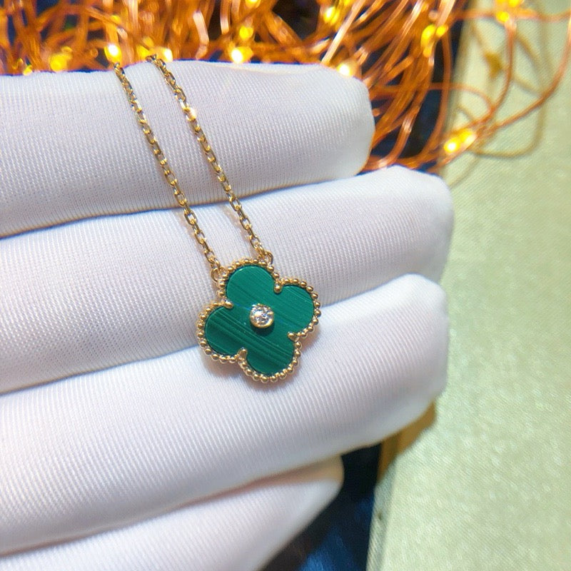 [Ornora Jewelry]CLOVER 15MM DIAMOND TURQUOISE NECKLACE