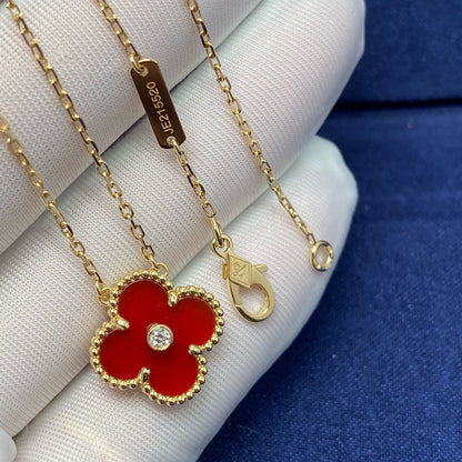[Ornora Jewelry]CLOVER 15MM DIAMOND CARNELIAN NECKLACE