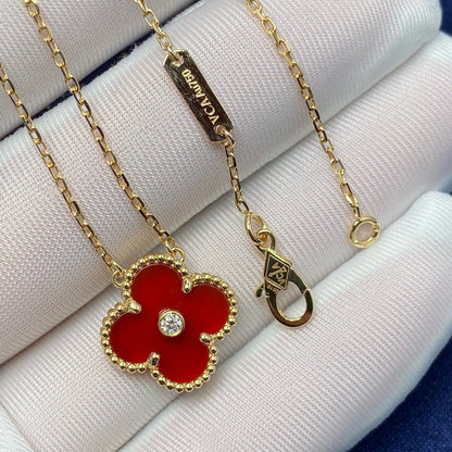 [Ornora Jewelry]CLOVER 15MM DIAMOND CARNELIAN NECKLACE