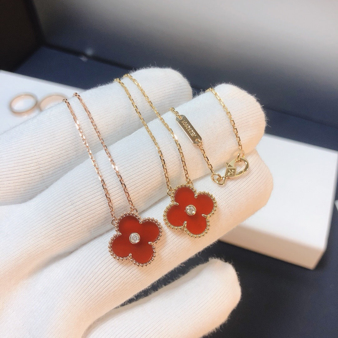 [Ornora Jewelry]CLOVER 15MM DIAMOND CARNELIAN NECKLACE