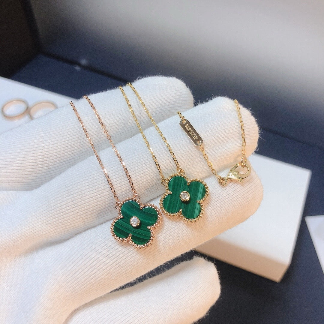 [Ornora Jewelry]CLOVER 15MM DIAMOND TURQUOISE NECKLACE