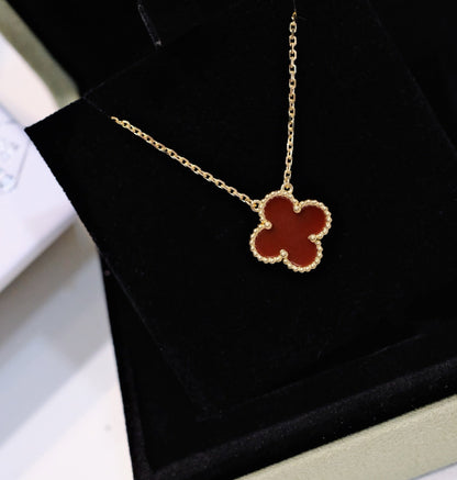 [Ornora Jewelry]CLOVER 15MM CARNELIAN SINGLE FLOWER NECKLACE