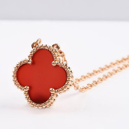 [Ornora Jewelry]CLOVER 15MM CARNELIAN SINGLE FLOWER NECKLACE