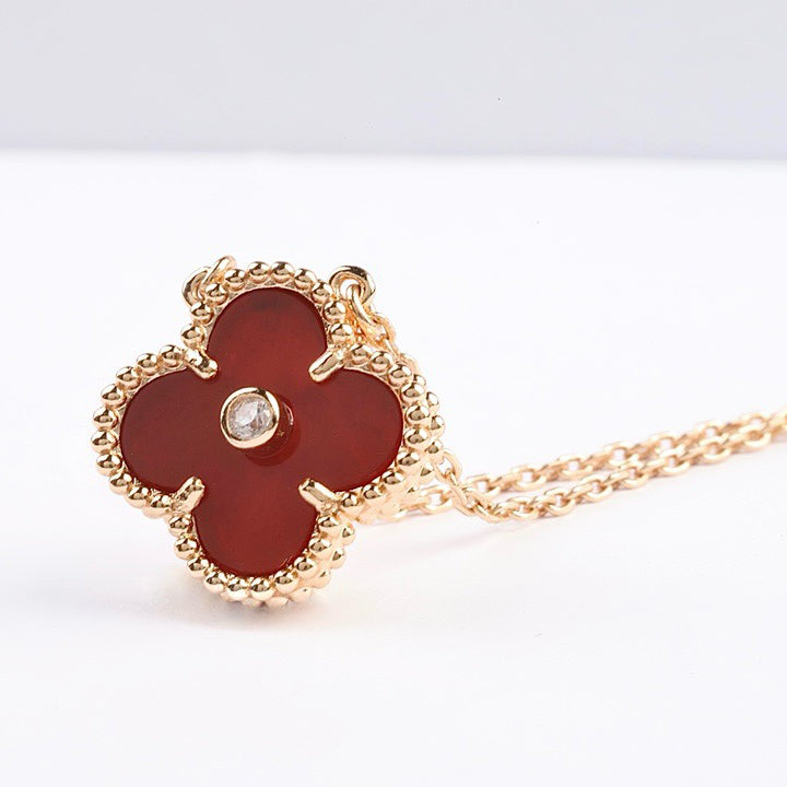 [Ornora Jewelry]CLOVER 15MM DIAMOND CARNELIAN NECKLACE