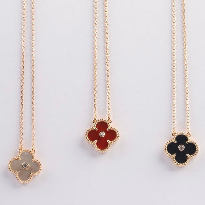 [Ornora Jewelry]CLOVER 15MM DIAMOND CARNELIAN NECKLACE