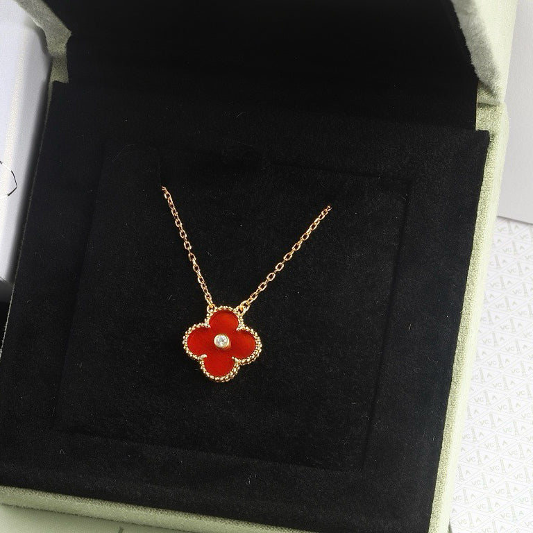 [Ornora Jewelry]CLOVER 15MM DIAMOND CARNELIAN NECKLACE