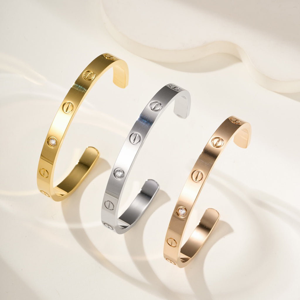 [Ornora Jewelry]LOVE BRACELET 6.1MM 1 DIAMOND OPEN CUFF