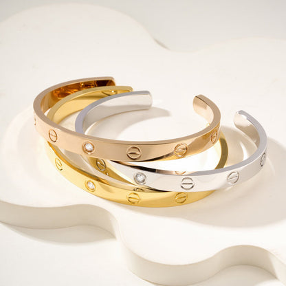 [Ornora Jewelry]LOVE BRACELET 6.1MM 1 DIAMOND OPEN CUFF