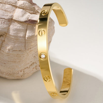 [Ornora Jewelry]LOVE BRACELET 6.1MM 1 DIAMOND OPEN CUFF