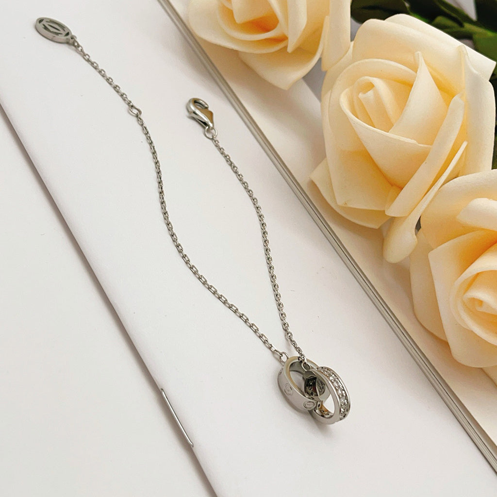 [Ornora Jewelry]LOVE DOUBLE RING HALF DIAMOND BRACELET