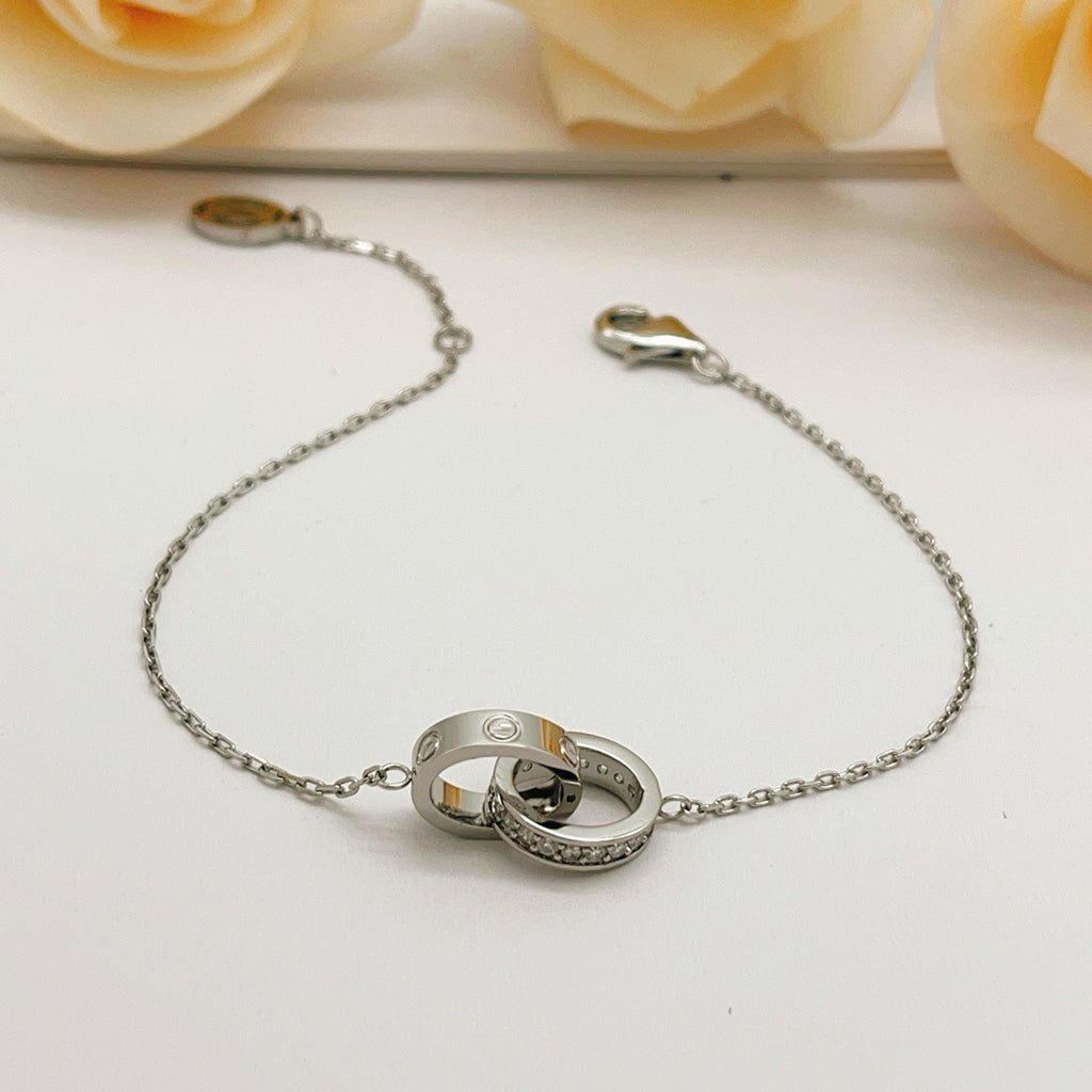 [Ornora Jewelry]LOVE DOUBLE RING HALF DIAMOND BRACELET
