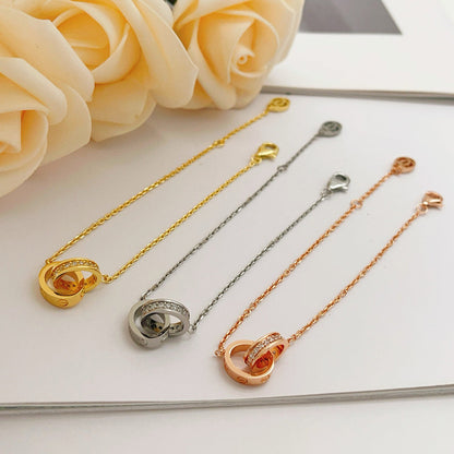 [Ornora Jewelry]LOVE DOUBLE RING HALF DIAMOND BRACELET