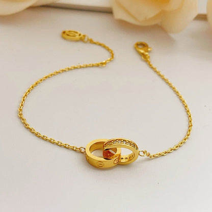[Ornora Jewelry]LOVE DOUBLE RING HALF DIAMOND BRACELET