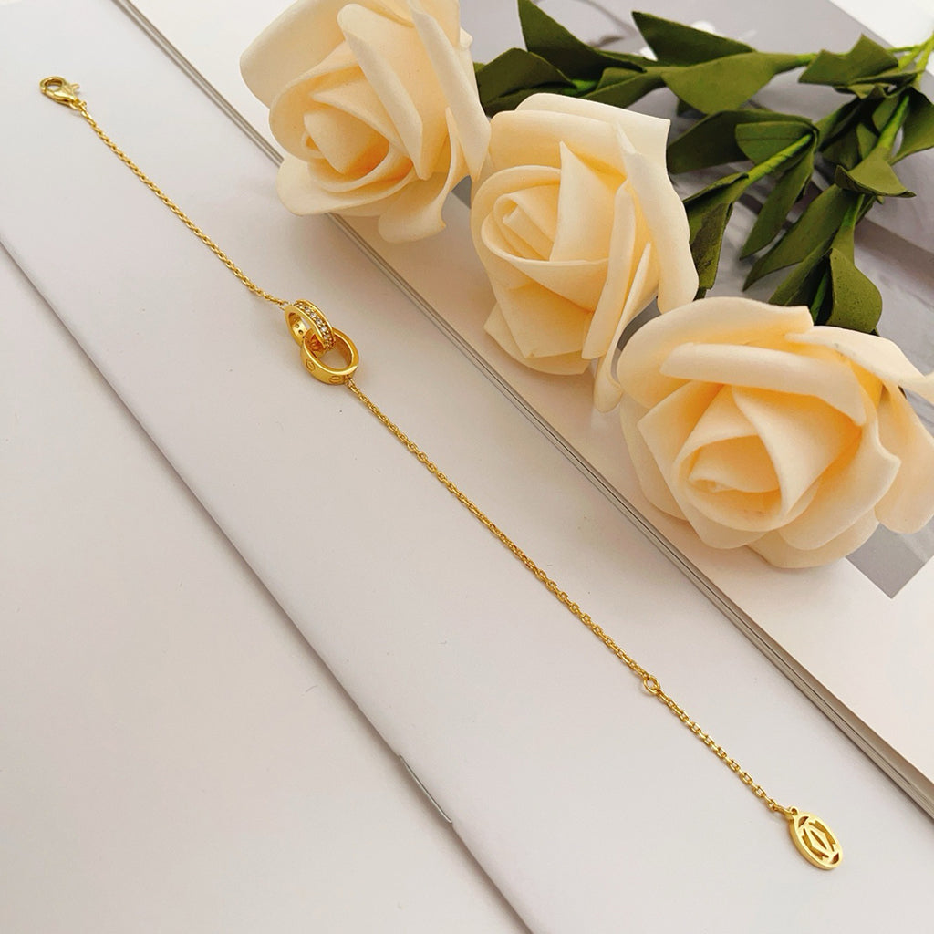 [Ornora Jewelry]LOVE DOUBLE RING HALF DIAMOND BRACELET
